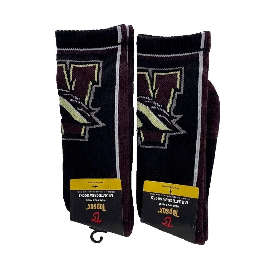 NEW Western Michigan Broncos Crew Socks 2 Pair Sizes 6-12.5 NCAA‎ College Fan
